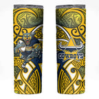 North Queensland Cowboys Rugby Skinny Tumbler Polynesian Tribal Bull Warrior Navy Yellow Pattern