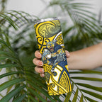North Queensland Cowboys Rugby Skinny Tumbler Polynesian Tribal Bull Warrior Navy Yellow Pattern