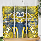 North Queensland Cowboys Rugby Skinny Tumbler Polynesian Tribal Bull Warrior Navy Yellow Pattern
