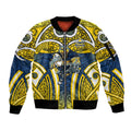 North Queensland Cowboys Rugby Sleeve Zip Bomber Jacket Polynesian Tribal Bull Warrior Navy Yellow Pattern