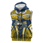 North Queensland Cowboys Rugby Sleeveless Hoodie Polynesian Tribal Bull Warrior Navy Yellow Pattern