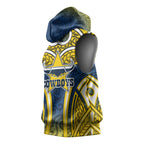 North Queensland Cowboys Rugby Sleeveless Hoodie Polynesian Tribal Bull Warrior Navy Yellow Pattern