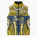 North Queensland Cowboys Rugby Sleeveless Puffer Jacket Polynesian Tribal Bull Warrior Navy Yellow Pattern