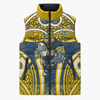North Queensland Cowboys Rugby Sleeveless Puffer Jacket Polynesian Tribal Bull Warrior Navy Yellow Pattern