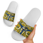 North Queensland Cowboys Rugby Slide Sandals Polynesian Tribal Bull Warrior Navy Yellow Pattern