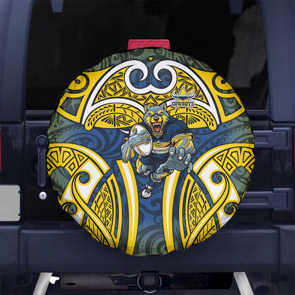 North Queensland Cowboys Rugby Spare Tire Cover Polynesian Tribal Bull Warrior Navy Yellow Pattern
