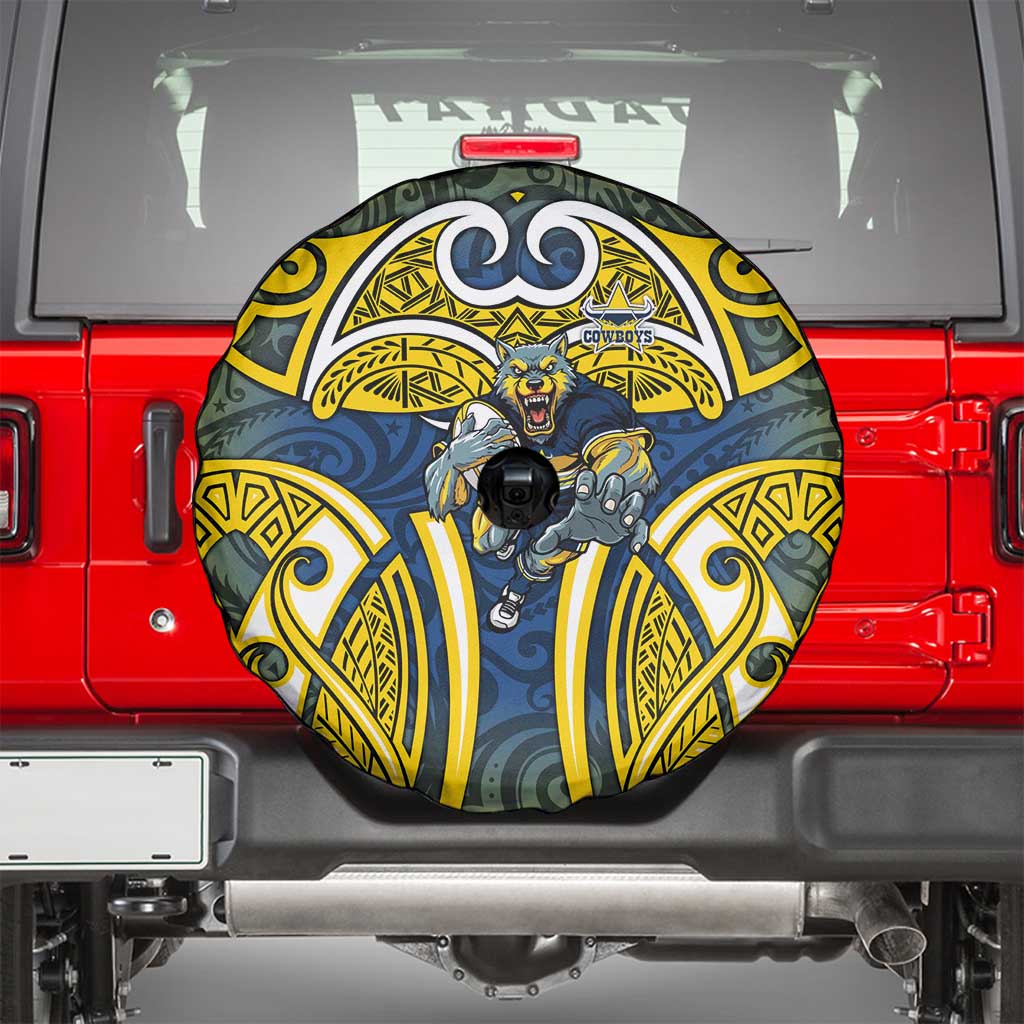 North Queensland Cowboys Rugby Spare Tire Cover Polynesian Tribal Bull Warrior Navy Yellow Pattern