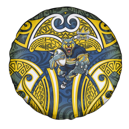 North Queensland Cowboys Rugby Spare Tire Cover Polynesian Tribal Bull Warrior Navy Yellow Pattern