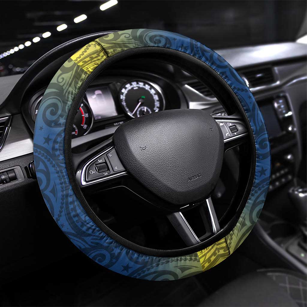 North Queensland Cowboys Rugby Steering Wheel Cover Polynesian Tribal Bull Warrior Navy Yellow Pattern