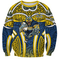 North Queensland Cowboys Rugby Sweatshirt Polynesian Tribal Bull Warrior Navy Yellow Pattern