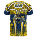 North Queensland Cowboys Rugby T Shirt Polynesian Tribal Bull Warrior Navy Yellow Pattern