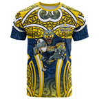 North Queensland Cowboys Rugby T Shirt Polynesian Tribal Bull Warrior Navy Yellow Pattern