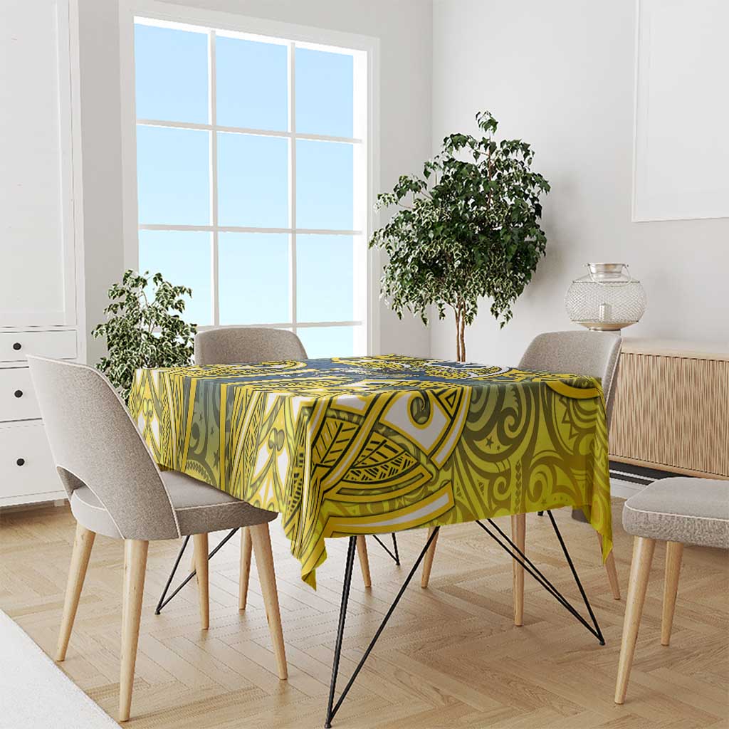 North Queensland Cowboys Rugby Tablecloth Polynesian Tribal Bull Warrior Navy Yellow Pattern
