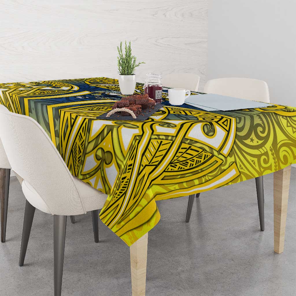 North Queensland Cowboys Rugby Tablecloth Polynesian Tribal Bull Warrior Navy Yellow Pattern