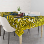 North Queensland Cowboys Rugby Tablecloth Polynesian Tribal Bull Warrior Navy Yellow Pattern