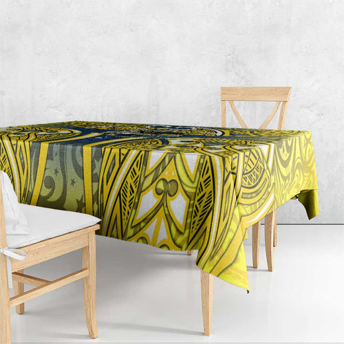 North Queensland Cowboys Rugby Tablecloth Polynesian Tribal Bull Warrior Navy Yellow Pattern