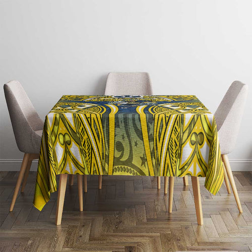 North Queensland Cowboys Rugby Tablecloth Polynesian Tribal Bull Warrior Navy Yellow Pattern
