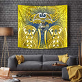 North Queensland Cowboys Rugby Tapestry Polynesian Tribal Bull Warrior Navy Yellow Pattern