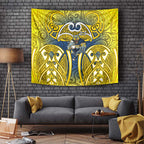 North Queensland Cowboys Rugby Tapestry Polynesian Tribal Bull Warrior Navy Yellow Pattern