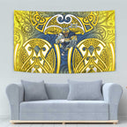 North Queensland Cowboys Rugby Tapestry Polynesian Tribal Bull Warrior Navy Yellow Pattern