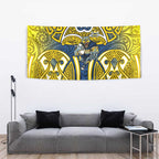 North Queensland Cowboys Rugby Tapestry Polynesian Tribal Bull Warrior Navy Yellow Pattern