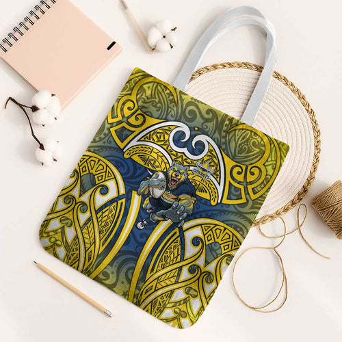 North Queensland Cowboys Rugby Tote Bag Polynesian Tribal Bull Warrior Navy Yellow Pattern
