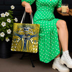 North Queensland Cowboys Rugby Tote Bag Polynesian Tribal Bull Warrior Navy Yellow Pattern