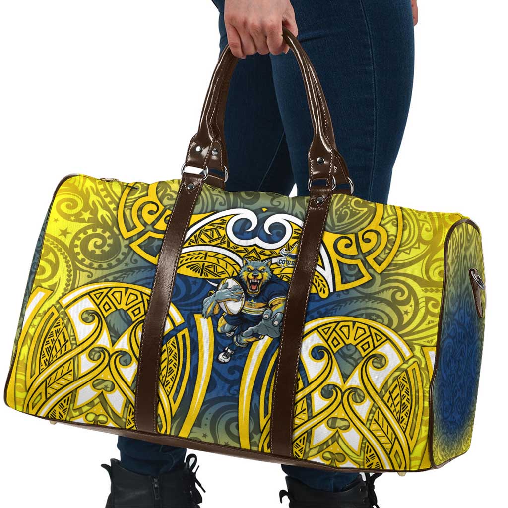 North Queensland Cowboys Rugby Travel Bag Polynesian Tribal Bull Warrior Navy Yellow Pattern