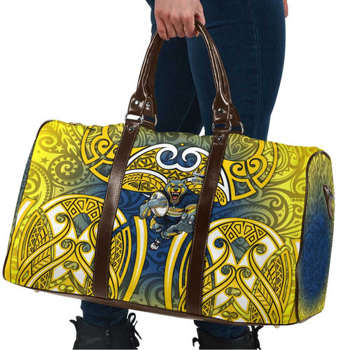 North Queensland Cowboys Rugby Travel Bag Polynesian Tribal Bull Warrior Navy Yellow Pattern