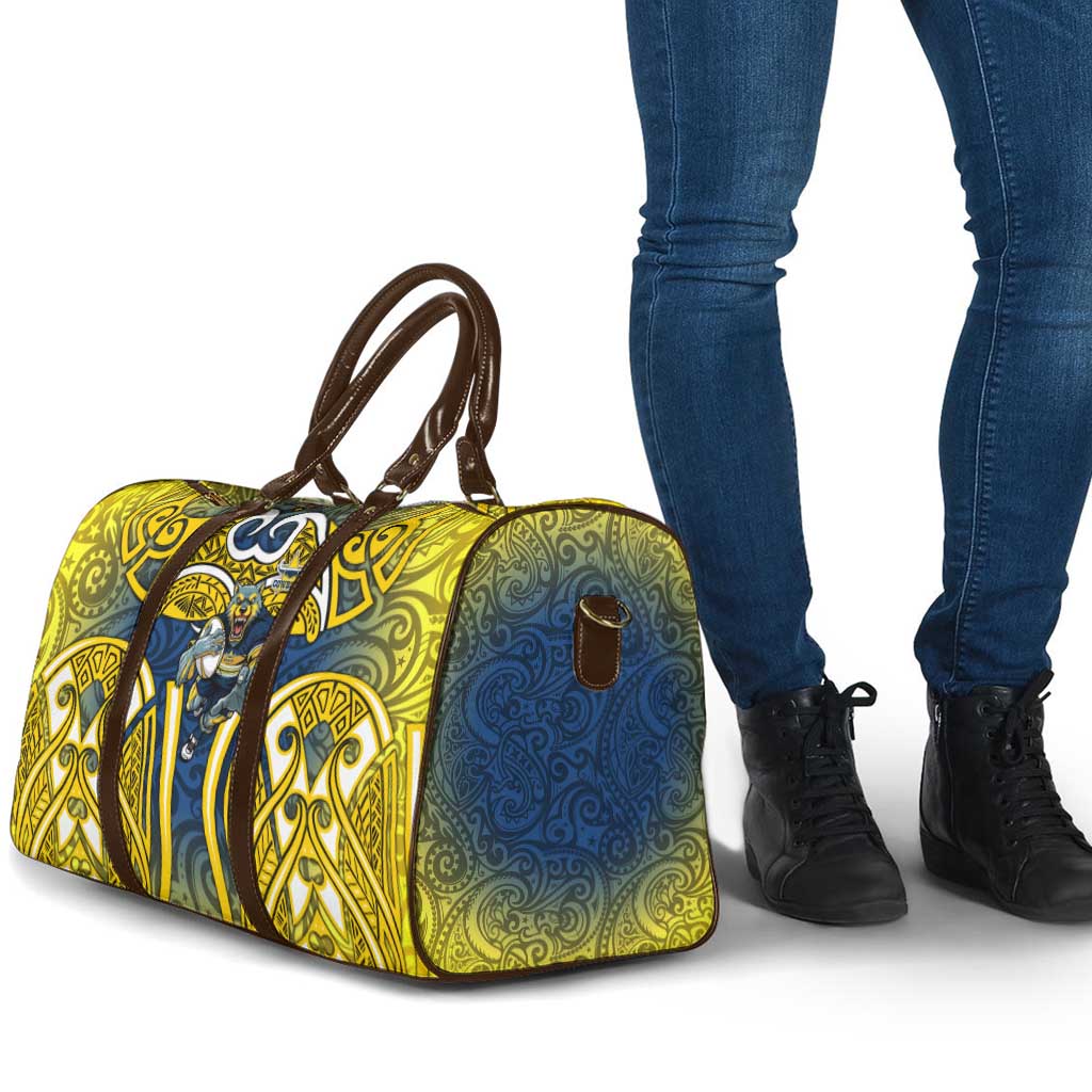North Queensland Cowboys Rugby Travel Bag Polynesian Tribal Bull Warrior Navy Yellow Pattern