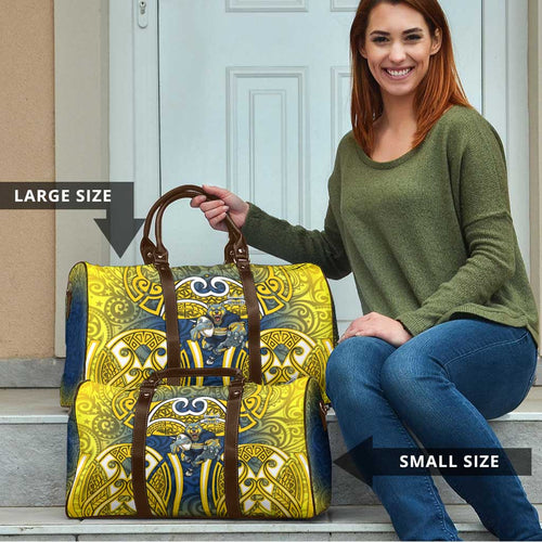 North Queensland Cowboys Rugby Travel Bag Polynesian Tribal Bull Warrior Navy Yellow Pattern