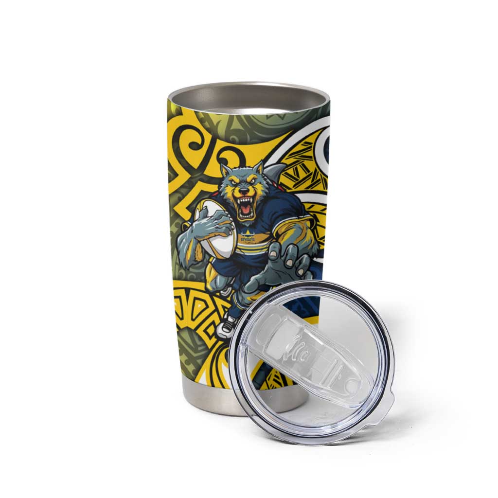 North Queensland Cowboys Rugby Tumbler Cup Polynesian Tribal Bull Warrior Navy Yellow Pattern