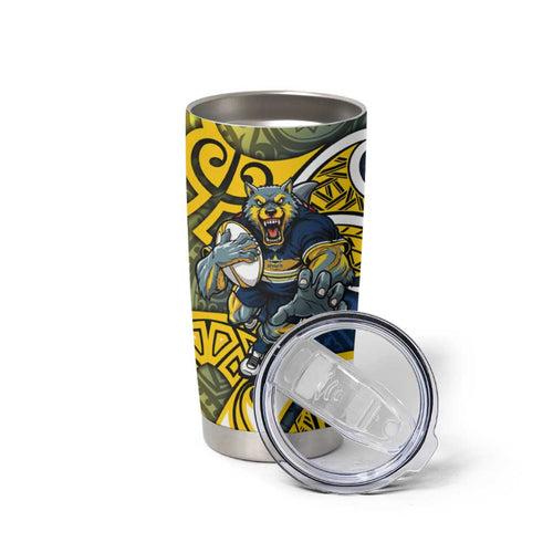 North Queensland Cowboys Rugby Tumbler Cup Polynesian Tribal Bull Warrior Navy Yellow Pattern