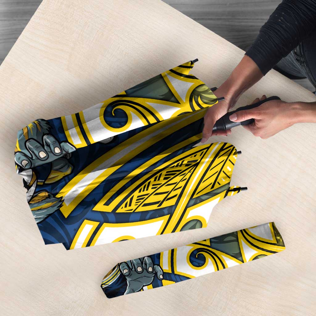 North Queensland Cowboys Rugby Umbrella Polynesian Tribal Bull Warrior Navy Yellow Pattern
