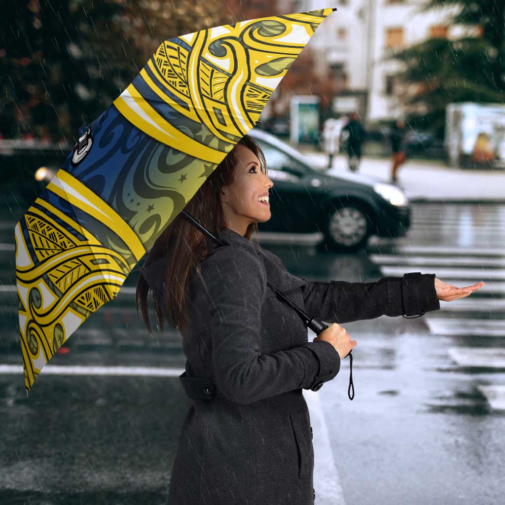 North Queensland Cowboys Rugby Umbrella Polynesian Tribal Bull Warrior Navy Yellow Pattern