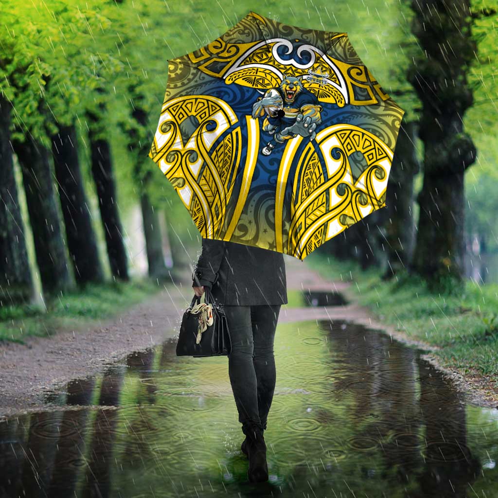 North Queensland Cowboys Rugby Umbrella Polynesian Tribal Bull Warrior Navy Yellow Pattern