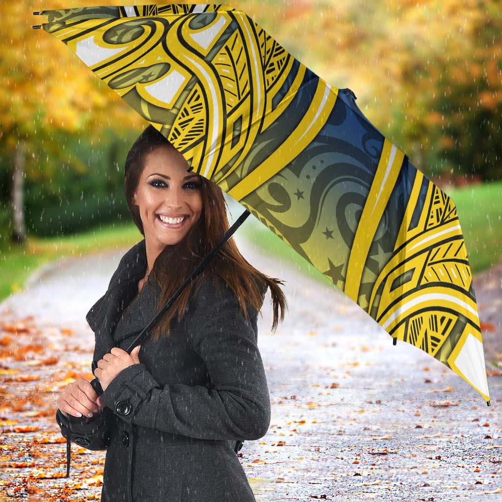 North Queensland Cowboys Rugby Umbrella Polynesian Tribal Bull Warrior Navy Yellow Pattern
