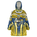 North Queensland Cowboys Rugby Wearable Blanket Hoodie Polynesian Tribal Bull Warrior Navy Yellow Pattern