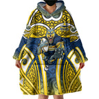 North Queensland Cowboys Rugby Wearable Blanket Hoodie Polynesian Tribal Bull Warrior Navy Yellow Pattern