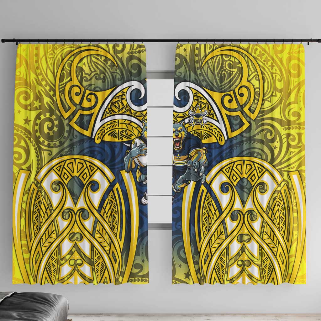 North Queensland Cowboys Rugby Window Curtain Polynesian Tribal Bull Warrior Navy Yellow Pattern