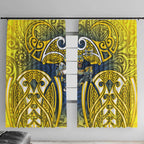 North Queensland Cowboys Rugby Window Curtain Polynesian Tribal Bull Warrior Navy Yellow Pattern