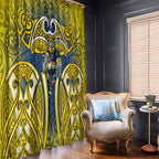 North Queensland Cowboys Rugby Window Curtain Polynesian Tribal Bull Warrior Navy Yellow Pattern