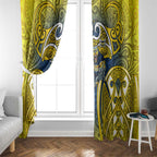 North Queensland Cowboys Rugby Window Curtain Polynesian Tribal Bull Warrior Navy Yellow Pattern