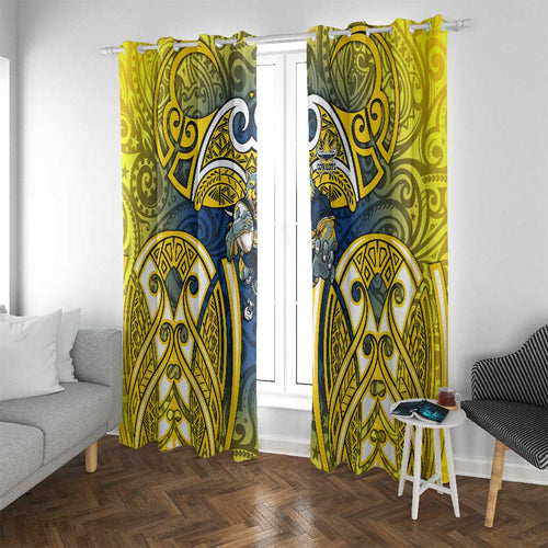 North Queensland Cowboys Rugby Window Curtain Polynesian Tribal Bull Warrior Navy Yellow Pattern