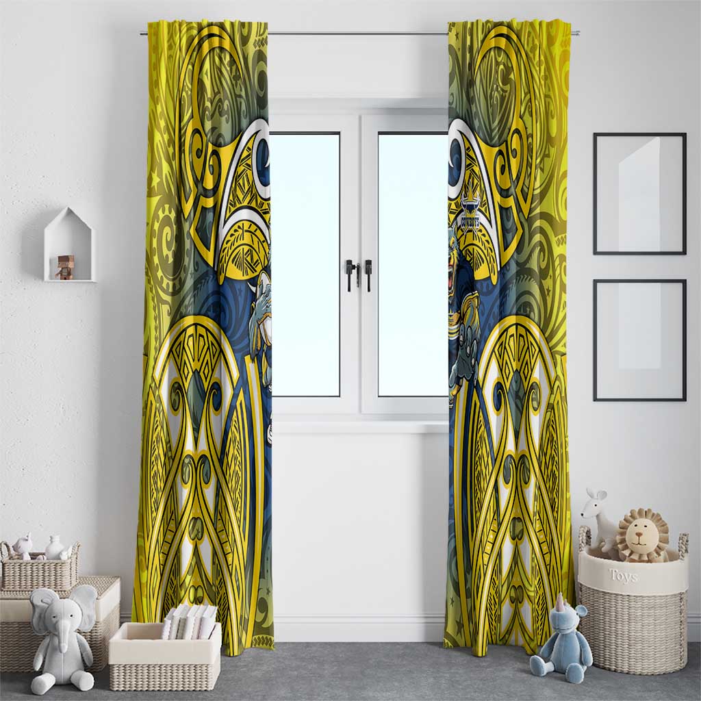 North Queensland Cowboys Rugby Window Curtain Polynesian Tribal Bull Warrior Navy Yellow Pattern