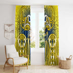 North Queensland Cowboys Rugby Window Curtain Polynesian Tribal Bull Warrior Navy Yellow Pattern