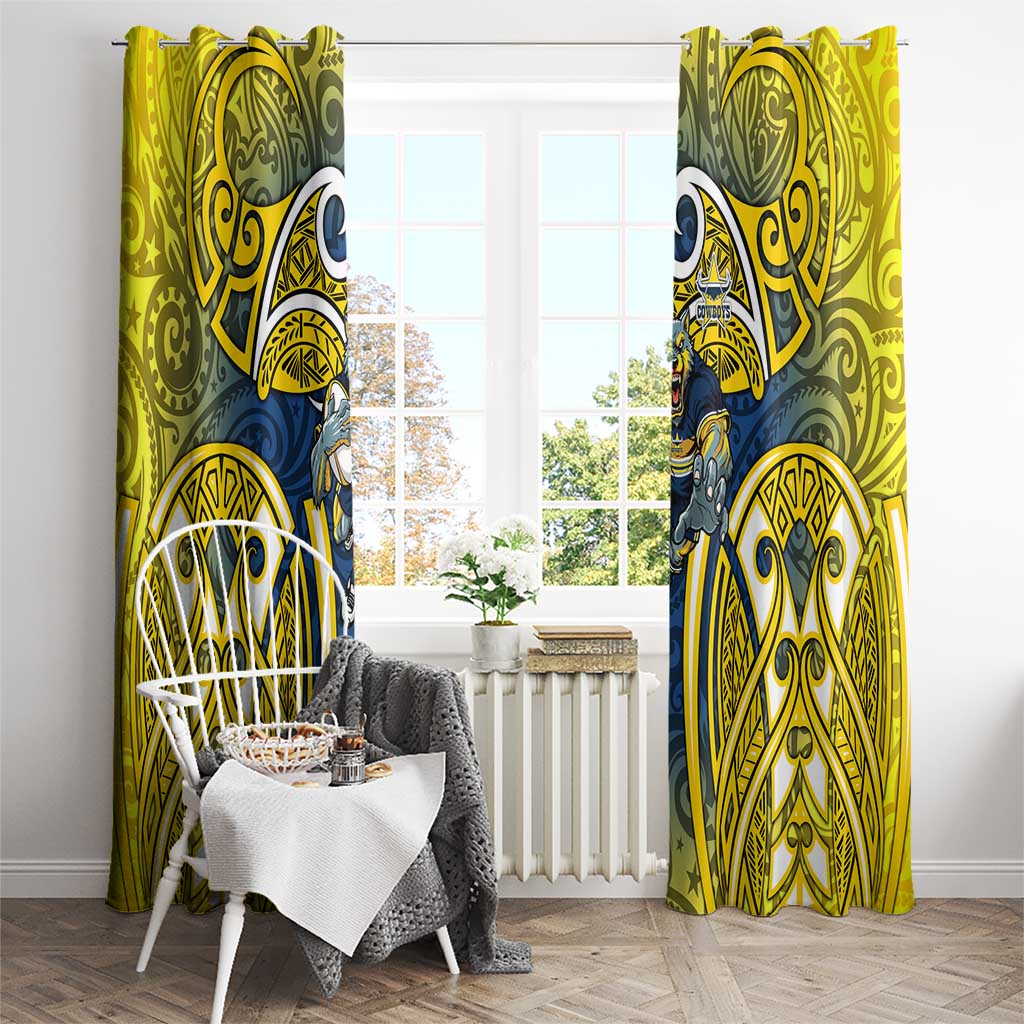 North Queensland Cowboys Rugby Window Curtain Polynesian Tribal Bull Warrior Navy Yellow Pattern