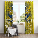 North Queensland Cowboys Rugby Window Curtain Polynesian Tribal Bull Warrior Navy Yellow Pattern