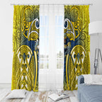 North Queensland Cowboys Rugby Window Curtain Polynesian Tribal Bull Warrior Navy Yellow Pattern