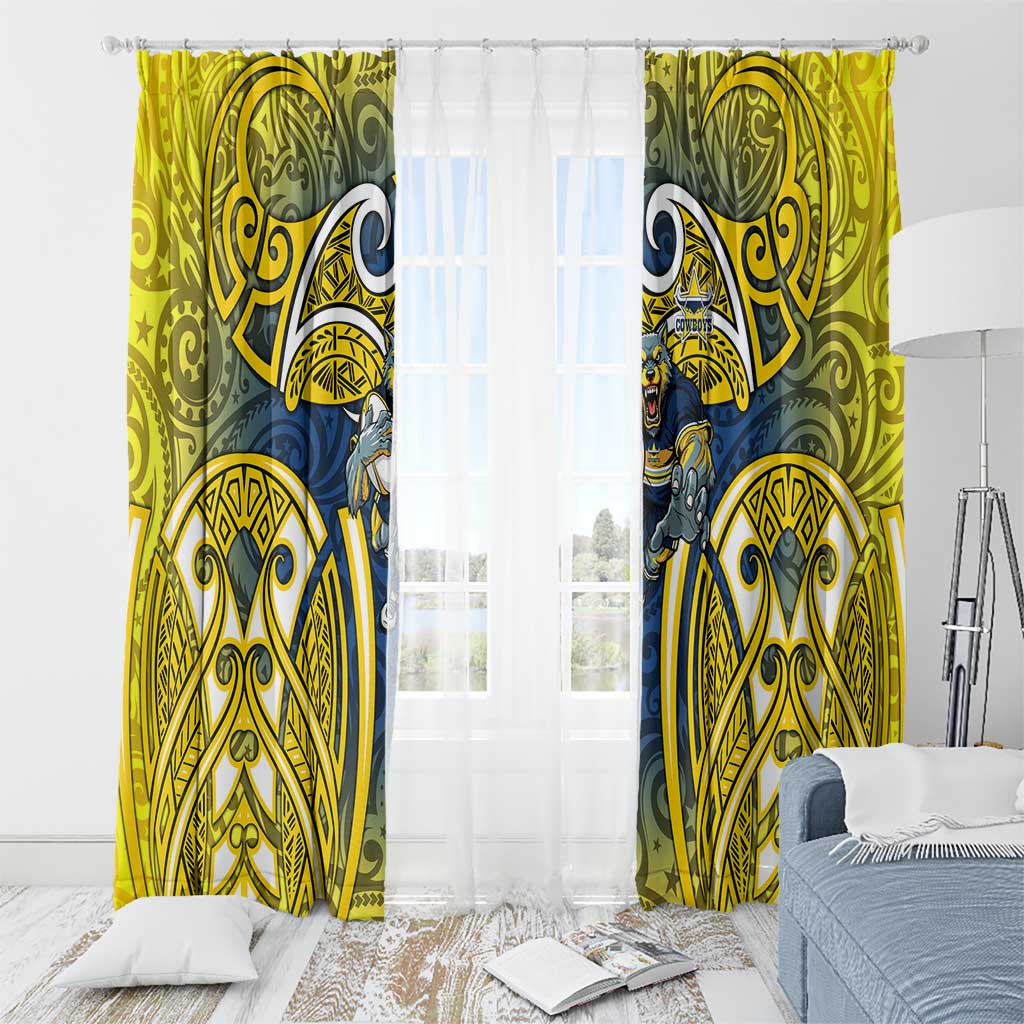 North Queensland Cowboys Rugby Window Curtain Polynesian Tribal Bull Warrior Navy Yellow Pattern
